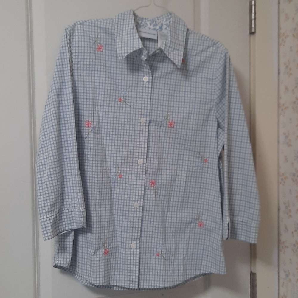 Blue plaid button down top